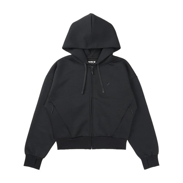 ジップアップ パーカー フーディー レディース ワンポイント ロゴ （BLK）