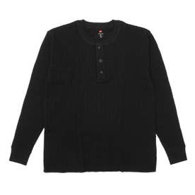 Tシャツ メンズ 長袖 ワッフル タグレス コットン 綿 100 綿100% ブランド シンプル 大人 Thermal Top サーマルトップ ヘンリーネックロングスリーブ HM4-E202 （ブラック）