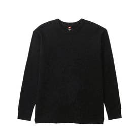 Tシャツ メンズ 長袖 ワッフル タグレス コットン 綿 100 綿100% ブランド シンプル 大人 Thermal Top サーマルトップ クルーネックロングスリーブ HM4-E201 （ブラック）
