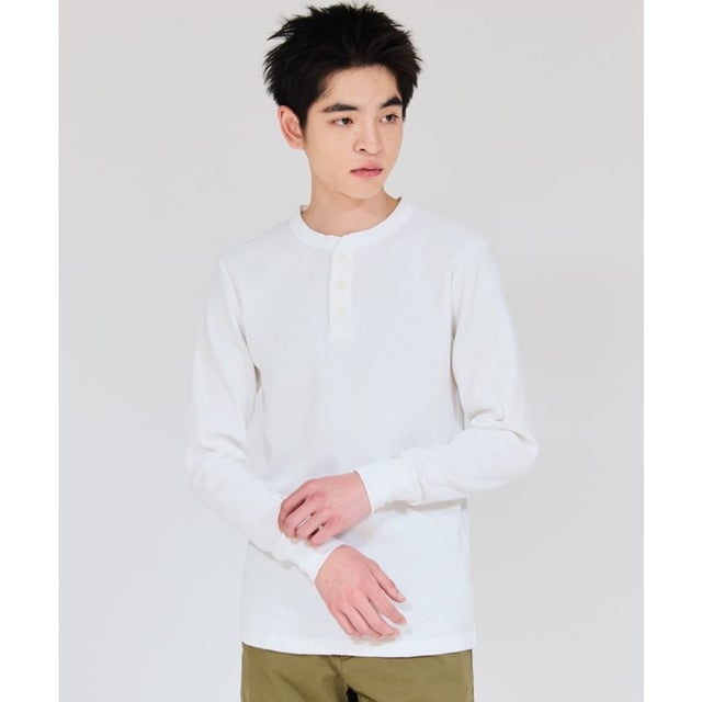 HANES 長袖 Tシャツ ロンT メンズ ヘンリーネック （010）