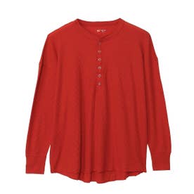 Tシャツ レディース 長袖 ワッフル ヘンリーネック ブランド シンプル 大人 無地 ティーシャツ ウィメンズ Thermal for HER ヘンリーネックTシャツ HW4-E102 （レッド）