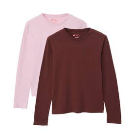 Tシャツ レディース 長袖 2枚組 天竺 コットン 綿 100 ブランド シンプル 大人 無地 2P Japan Fit for HER クルーネックロングスリーブTシャツ HW4-E104 （ブラウン×ピンク）
