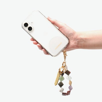 ハシバミ HASHIBAMI スマホストラップ ハンド 手首 ハンドストラップ 天然石 ストラップ かわいい 可愛い おしゃれ マルチ スクエア天然石 スマホハンドストラップ Ha-2506-002 （GOLD）｜詳細画像
