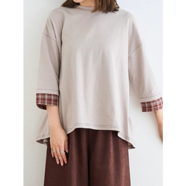 カットチュニックコンビプルオーバー （ベージュ）