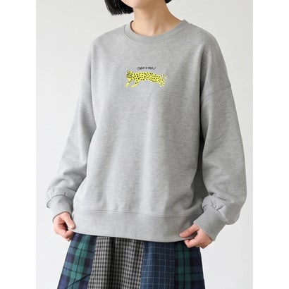 ヒョウ刺繍ビッグシルエットスウェット （白）｜詳細画像
