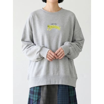 ヒョウ刺繍ビッグシルエットスウェット （白）｜詳細画像