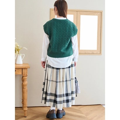 【SET】ケーブルベスト×バンドカラーシャツ （淡グレー）｜詳細画像