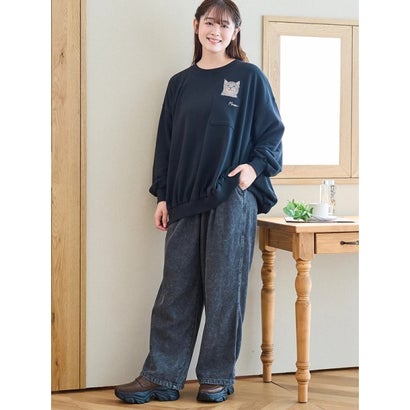 裏毛ネコ刺繍プルオーバー （赤）｜詳細画像
