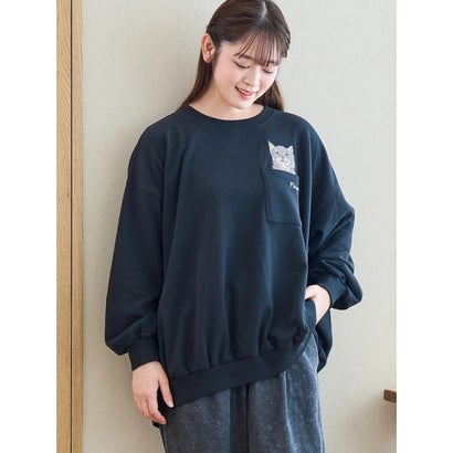 裏毛ネコ刺繍プルオーバー （淡グレー）｜詳細画像