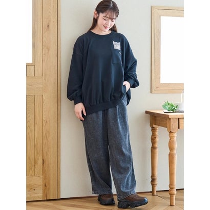 裏毛ネコ刺繍プルオーバー （淡グレー）｜詳細画像