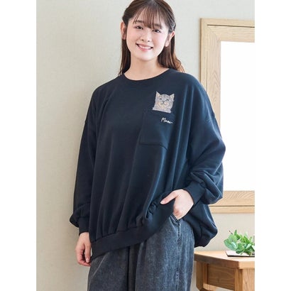裏毛ネコ刺繍プルオーバー （紫）｜詳細画像