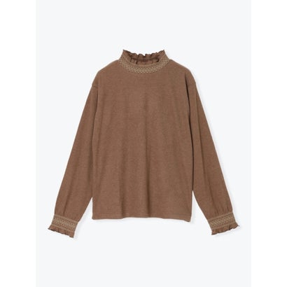 スモッキング刺繍ハイネックプルオーバー （グレー）｜詳細画像