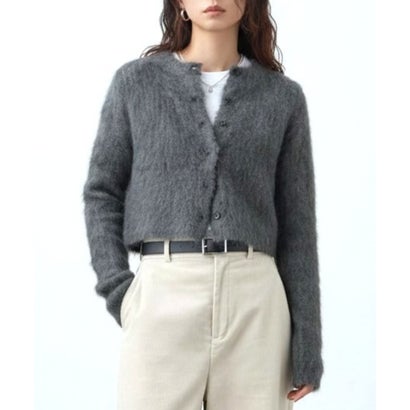 ヒューマンセカンドオケージョン Human 2nd Occasion フェザーシャギーショート丈クルーネックカーディガン （チャコールグレー）｜詳細画像