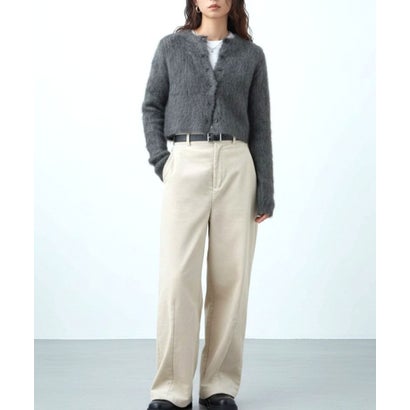ヒューマンセカンドオケージョン Human 2nd Occasion フェザーシャギーショート丈クルーネックカーディガン （チャコールグレー）｜詳細画像