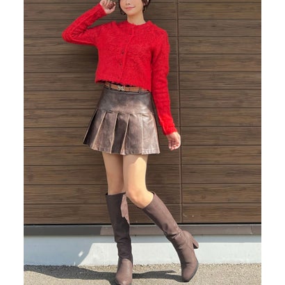 ヒューマンセカンドオケージョン Human 2nd Occasion フェザーシャギーショート丈クルーネックカーディガン （レッド）｜詳細画像