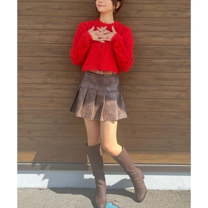 ヒューマンセカンドオケージョン Human 2nd Occasion フェザーシャギーショート丈クルーネックカーディガン （レッド）｜詳細画像