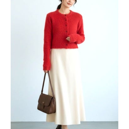 ヒューマンセカンドオケージョン Human 2nd Occasion フェザーシャギーショート丈クルーネックカーディガン （レッド）｜詳細画像