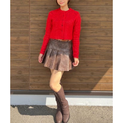 ヒューマンセカンドオケージョン Human 2nd Occasion フェザーシャギーショート丈クルーネックカーディガン （レッド）｜詳細画像