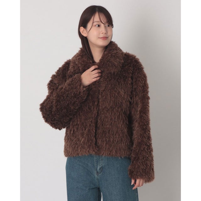 ふわふわの毛足が目を惹くファーブルゾン （ブラウン）