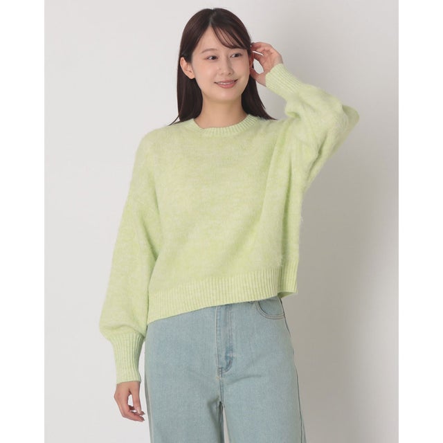 モヘアタッチプルオーバーニット （ライムグリーン）
