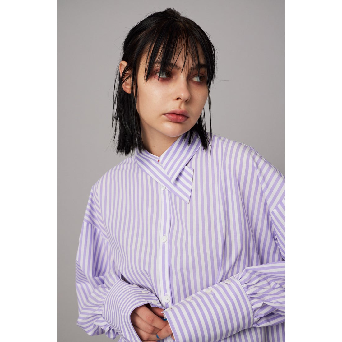 HeRIN.CYE ［予約］Asymmetry collar shirt 柄PUR5 -靴＆ファッション 