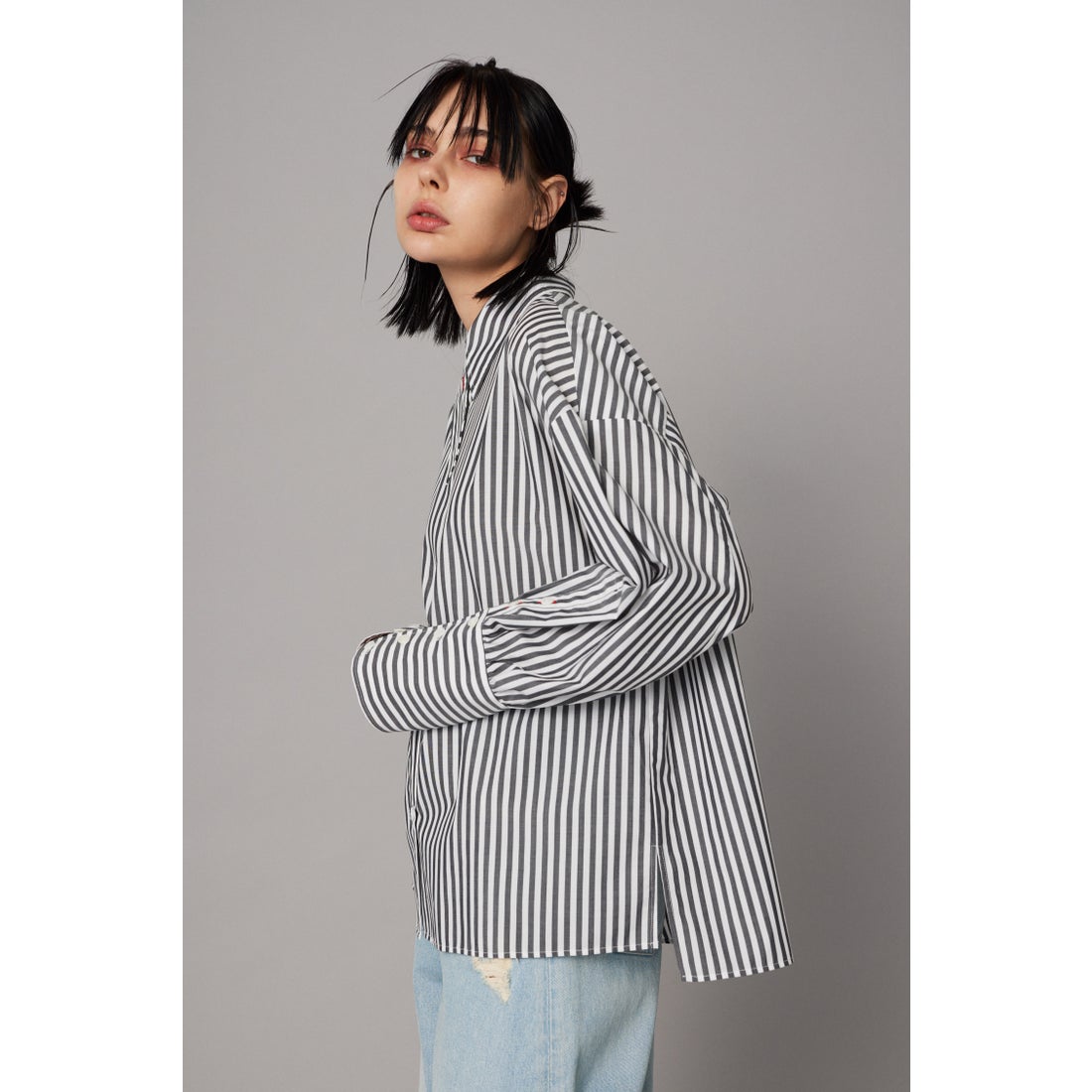 HeRIN.CYE ［予約］Asymmetry collar shirt 柄PUR5 -靴＆ファッション 