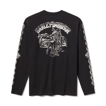 チョッパーチェーン ヘビーウェイト 長袖グラフィックTシャツ （ハーレーブラック）｜詳細画像