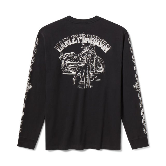 チョッパーチェーン ヘビーウェイト 長袖グラフィックTシャツ （ハーレーブラック）