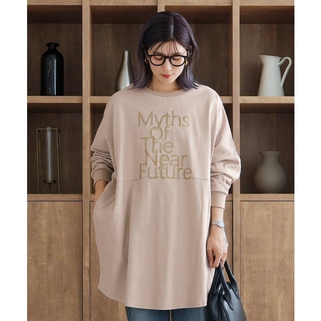 ロゴ刺繍BIGTシャツ(an-d264115l) （グレージュ）