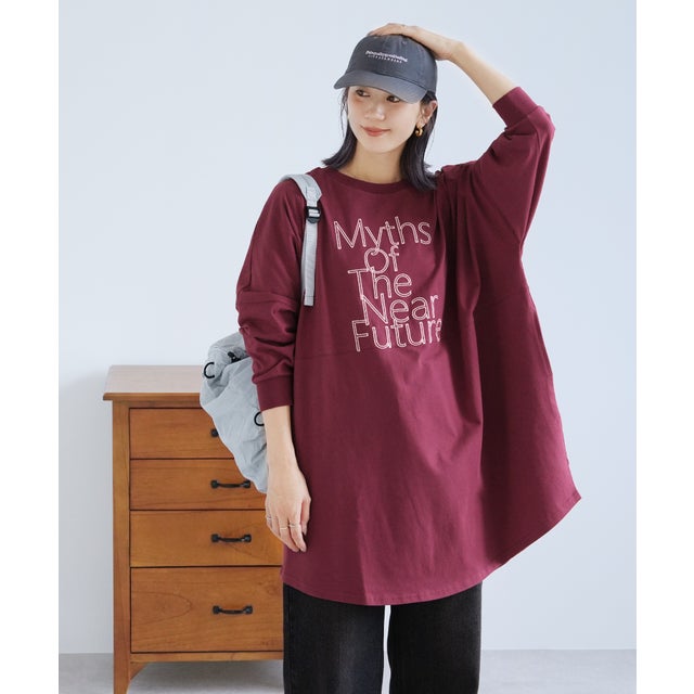 ロゴ刺繍BIGTシャツ(an-d264115l) （バーガンディー）