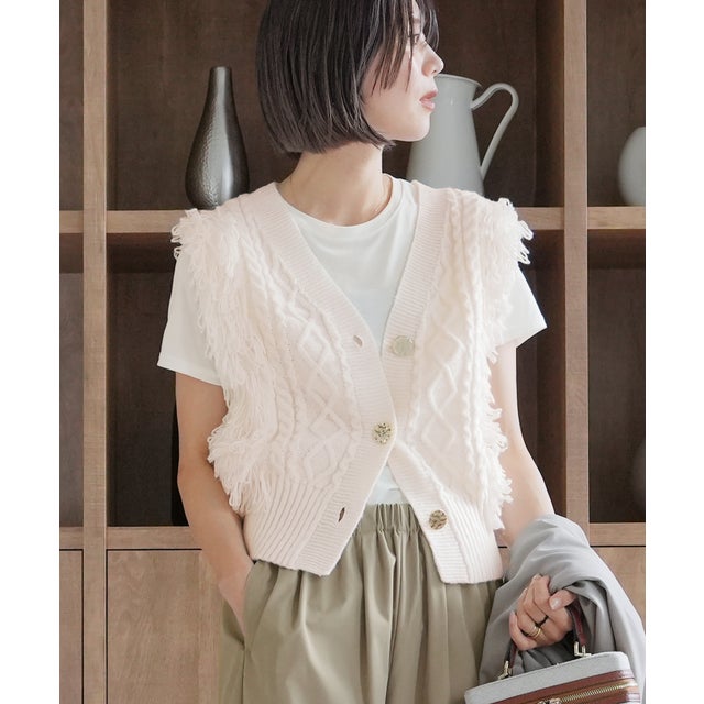 フリンジニットベストカーディガン(p281121) （アイボリー）