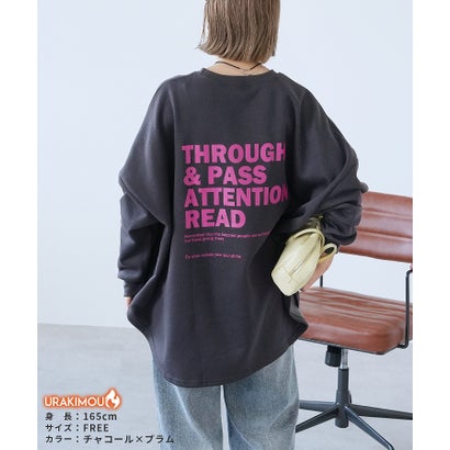 レカ reca 裏起毛前後ロゴゆったりプルオーバー（R23248-k） （チャコール×プラム）｜詳細画像