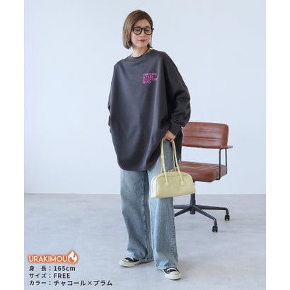 レカ reca 裏起毛前後ロゴゆったりプルオーバー（R23248-k） （チャコール×プラム）｜詳細画像
