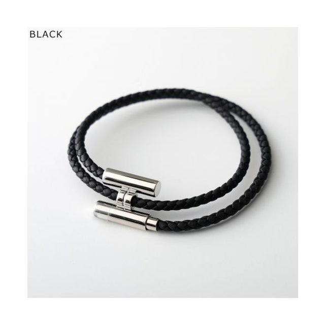 HERMES ブレスレット Tournis Tresse レザー コード Hロゴ （NOIR/BLACK/ブラック）