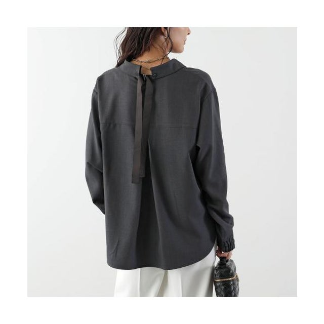 ブラウス Back Slit Ribbon Shirt Blouse H426315 （2/チャコール）