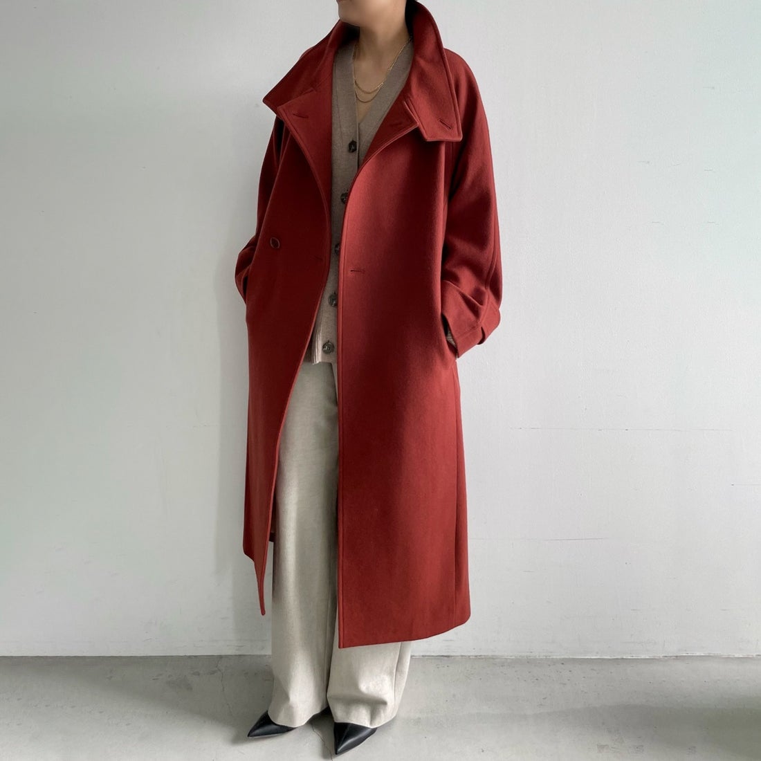 エリオポール HELIOPOLE STAND COLLAR LONG COAT （カーキ 