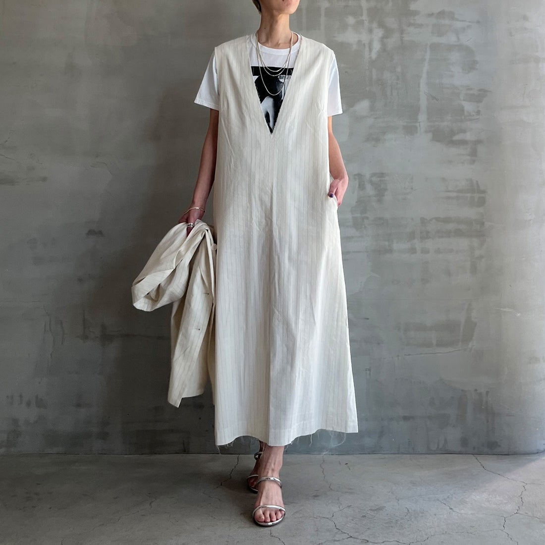 エリオポール HELIOPOLE DEEP V NECK DRESS （アイボリー 
