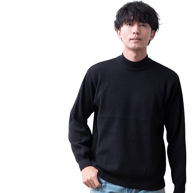 セーター メンズ ニット ミラノリブ モックネック 秋冬 トップス アメカジ メンズニット ハイネック カットソー リブニット ゆったり 形状安定 全5色 JP118005 （ブラック）