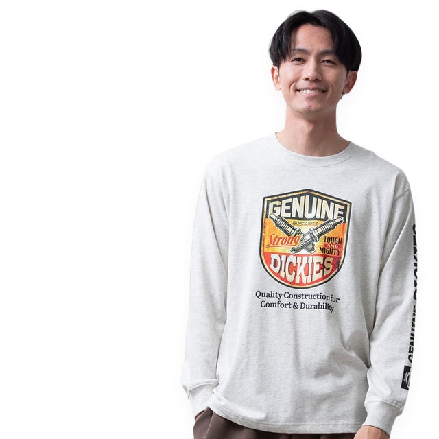 長袖 tシャツ GENUINE Dickies ディッキーズ 秋冬 プリント Tシャツ アメカジ クルーネック バックプリント 袖プリント 綿100 ロゴ コットン ロンt （90.オートミール）