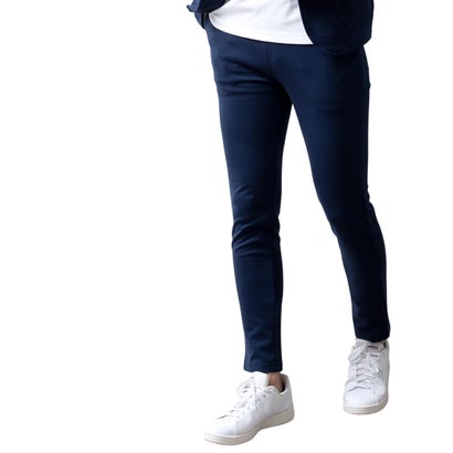 スウェットパンツ パンツ ストレッチ 春 秋 ボトムス テーパードパンツ テーパード スリム スエット ポンチ ゴムウエスト 全2種 スウェット 細身 スキニー シンプル 無地 黒 （A/ネイビー）｜詳細画像