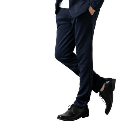 スウェットパンツ パンツ ストレッチ 春 秋 ボトムス テーパードパンツ テーパード スリム スエット ポンチ ゴムウエスト 全2種 スウェット 細身 スキニー シンプル 無地 黒 （B/ネイビー）｜詳細画像