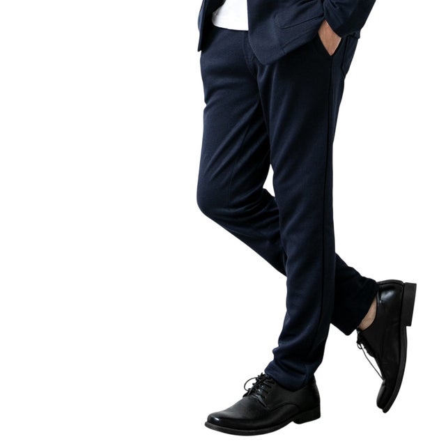 スウェットパンツ パンツ ストレッチ 春 秋 ボトムス テーパードパンツ テーパード スリム スエット ポンチ ゴムウエスト 全2種 スウェット 細身 スキニー シンプル 無地 黒 （B/ネイビー）