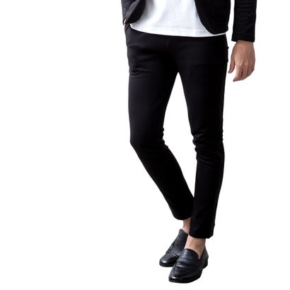 スウェットパンツ パンツ ストレッチ 春 秋 ボトムス テーパードパンツ テーパード スリム スエット ポンチ ゴムウエスト 全2種 スウェット 細身 スキニー シンプル 無地 黒 （A/ブラック）｜詳細画像