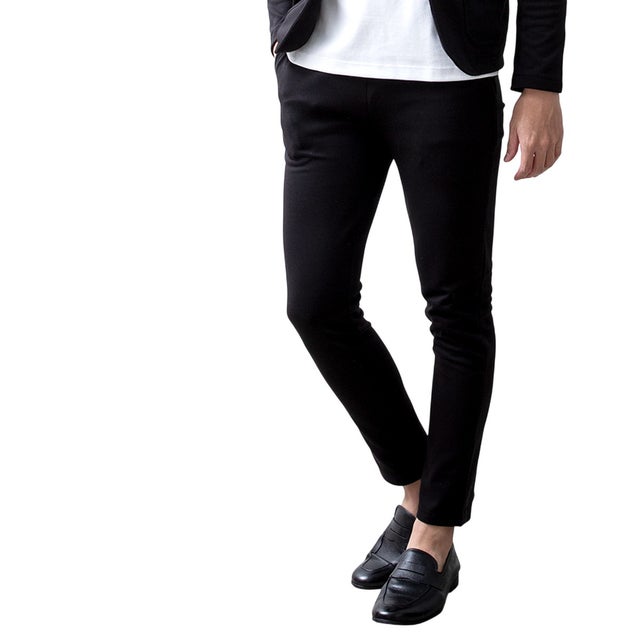 スウェットパンツ パンツ ストレッチ 春 秋 ボトムス テーパードパンツ テーパード スリム スエット ポンチ ゴムウエスト 全2種 スウェット 細身 スキニー シンプル 無地 黒 （A/ブラック）