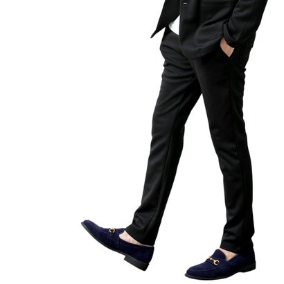 スウェットパンツ パンツ ストレッチ 春 秋 ボトムス テーパードパンツ テーパード スリム スエット ポンチ ゴムウエスト 全2種 スウェット 細身 スキニー シンプル 無地 黒 （B/ブラック）｜詳細画像
