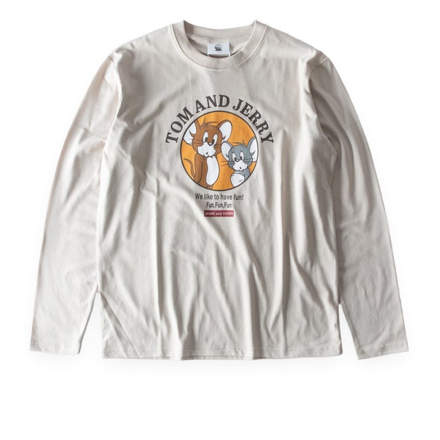 Tシャツ 長袖 トムとジェリー tシャツ 秋冬 プリントシャツ トムジェリ ロンT 刺繍 TOMandJERRY 可愛い 全4色 6477-7550 秋 冬 プリント キャラクター （16.グレージュ）