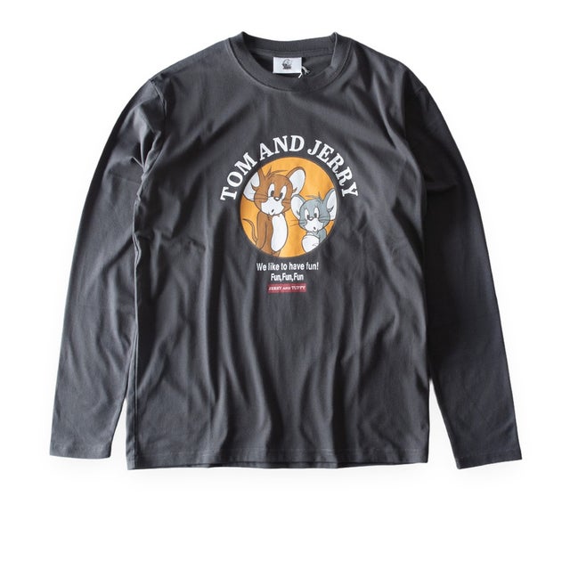 Tシャツ 長袖 トムとジェリー tシャツ 秋冬 プリントシャツ トムジェリ ロンT 刺繍 TOMandJERRY 可愛い 全4色 6477-7550 秋 冬 プリント キャラクター （48.スミクロ）