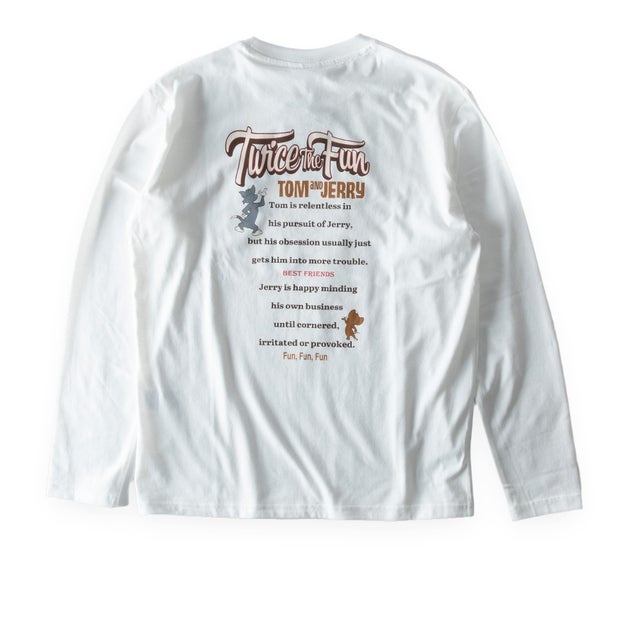 Tシャツ 長袖 トムとジェリー tシャツ 秋冬 プリントシャツ トムジェリ ロンT 刺繍 TOMandJERRY 可愛い 全4色 6477-7550 秋 冬 プリント キャラクター （28.オフホワイト）