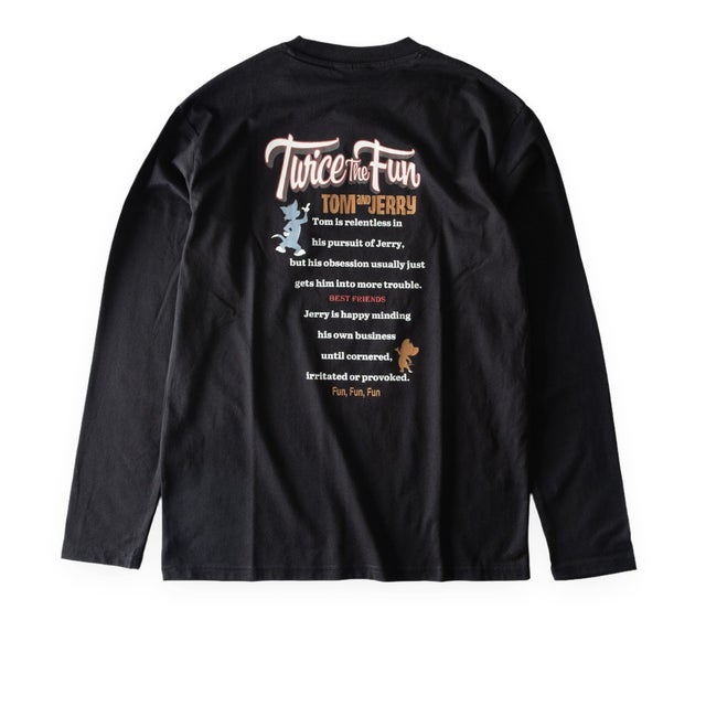 Tシャツ 長袖 トムとジェリー tシャツ 秋冬 プリントシャツ トムジェリ ロンT 刺繍 TOMandJERRY 可愛い 全4色 6477-7550 秋 冬 プリント キャラクター （49.ブラック）