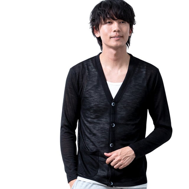 カーディガン 長袖 メンズカーディガン 薄手 カーデ 吸水速乾 羽織り 紫外線対策 メンズカーデ ボタンカーディガン 透け感 涼しい アウター 全6色 JP624002 UV対策 （02.ブラック）